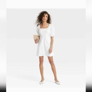 (A new Day) White Mini Dress with Puff Sleeves